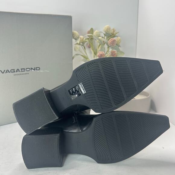 Vagabond Vivian Leather Chunky Block Heel Pointed Toe Boot Black Women 6/EU36NWB - Picture 8 of 9